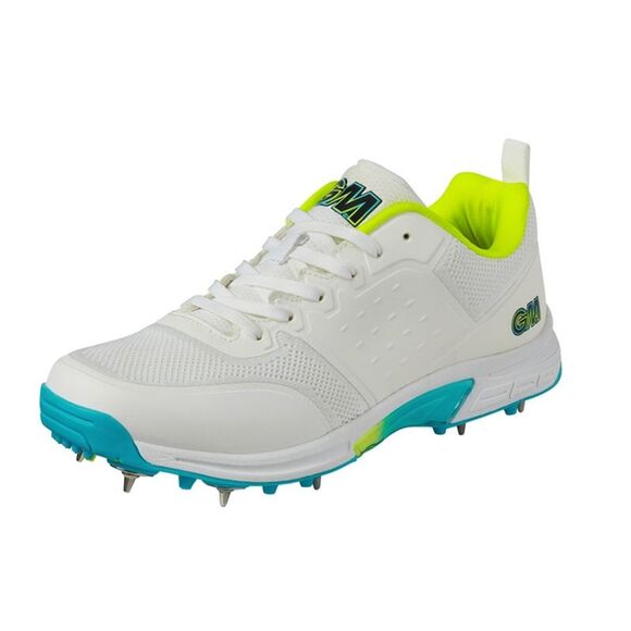 Gunn And Moore Mens Aion Spiked Cricket Shoes / White/Blue/Green